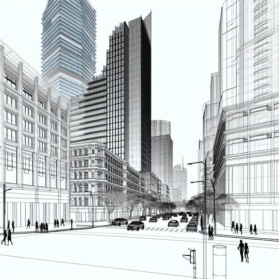 downtown office buildingsmake it in the style of the first two images generated earlier